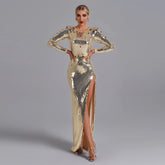 Round Neck Maxi Diamente Embellished Bodycon Dress